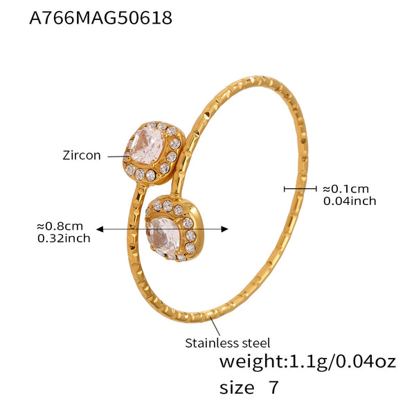 Wholesale Women's Fashionable And Versatile Geometric Heart Ferris Wheel Full Diamond Stainless Steel And Zircon 18K Gold Plated Index Finger Ring
