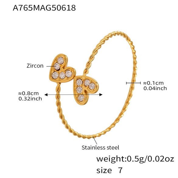 Wholesale Women's Fashionable And Versatile Geometric Heart Ferris Wheel Full Diamond Stainless Steel And Zircon 18K Gold Plated Index Finger Ring