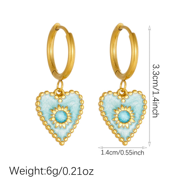 Wholesale Women's Fashionable Blue Heartshaped Goldplated Stainless Steel Earrings