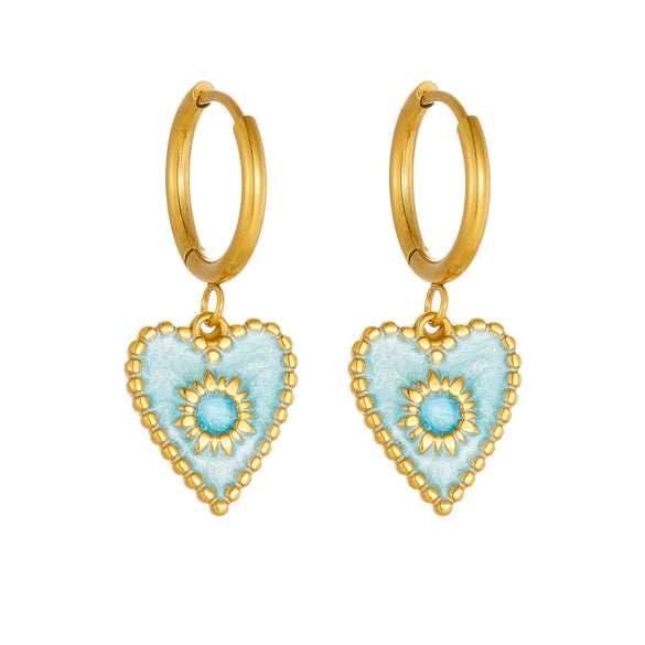 Wholesale Women's Fashionable Blue Heartshaped Goldplated Stainless Steel Earrings