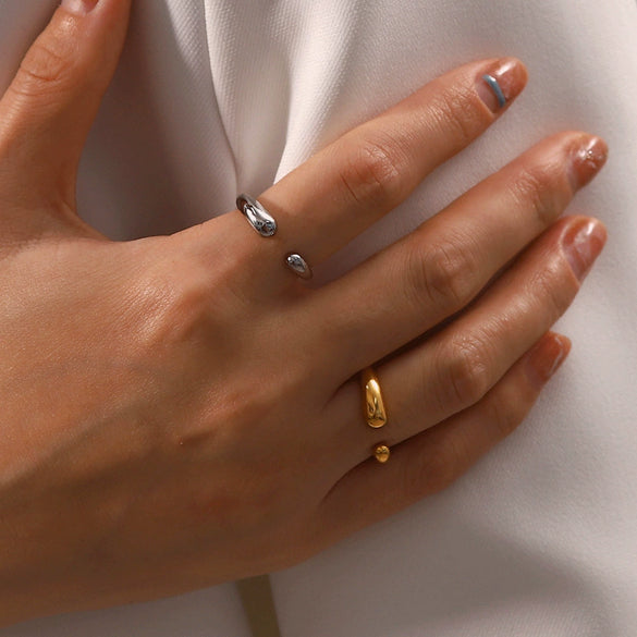 Wholesale Women's Fashionable Cold Style Titanium Steel Oval Open Ring With Geometric Pattern And Electroplating