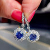 Wholesale Women's Fashionable Copper Long Earrings With Sapphire Blue Zircon And Flower Design