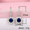 Wholesale Women's Fashionable Copper Long Earrings With Sapphire Blue Zircon And Flower Design
