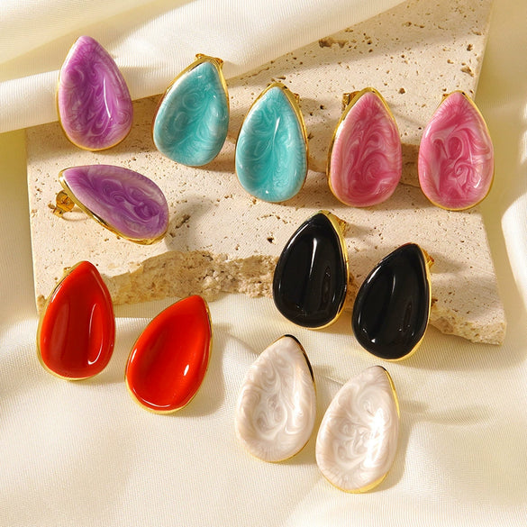 Wholesale Women's Fashionable Electroplated Geometric Water Dropshaped Stainless Steel Oildrip Earrings