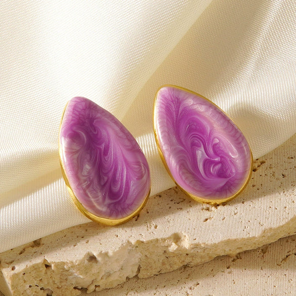 Wholesale Women's Fashionable Electroplated Geometric Water Dropshaped Stainless Steel Oildrip Earrings