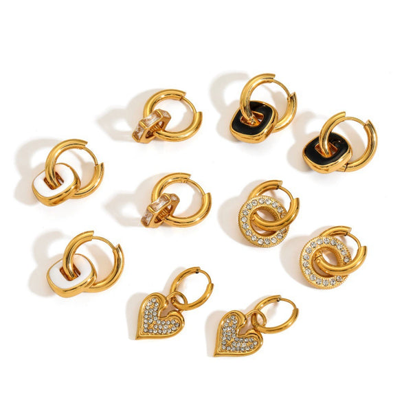 Wholesale Women's Fashionable Elegant Diamondstudded Heartshaped Geometric Stainless Steel 18K Gold Vacuum Real Gold Plated Earrings