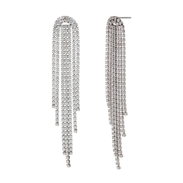 Wholesale Women's Fashionable Elegant Titanium Steel Electroplated 18K Gold Micropaved Zircon Tassel Geometric Earrings