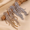 Wholesale Women's Fashionable Elegant Titanium Steel Electroplated 18K Gold Micropaved Zircon Tassel Geometric Earrings