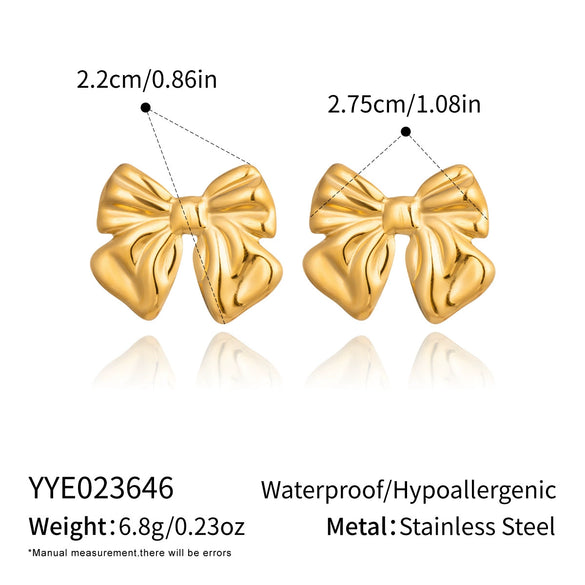 Wholesale Women's Fashionable Exquisite Gold Bow Tie Pleated Earrings Stainless Steel Pvd Furnace Vacuum Real Gold Plated