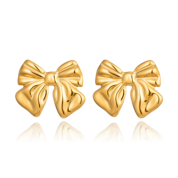 Wholesale Women's Fashionable Exquisite Gold Bow Tie Pleated Earrings Stainless Steel Pvd Furnace Vacuum Real Gold Plated