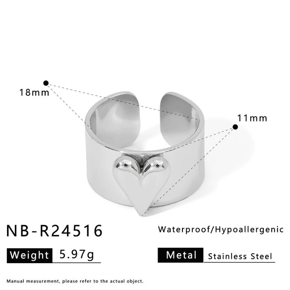 Wholesale Women's Fashionable Geometric Heartshaped Stainless Steel 18K Goldplated Ring