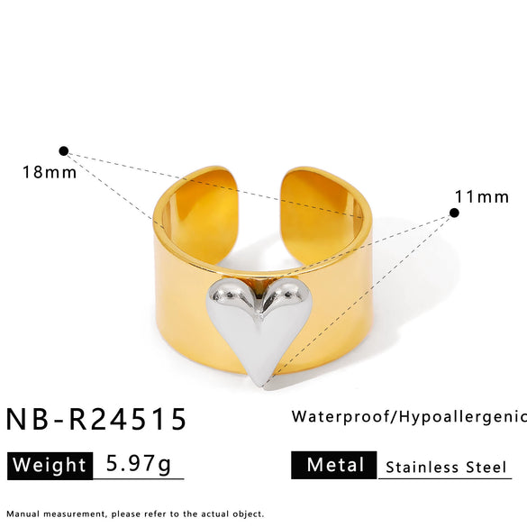 Wholesale Women's Fashionable Geometric Heartshaped Stainless Steel 18K Goldplated Ring