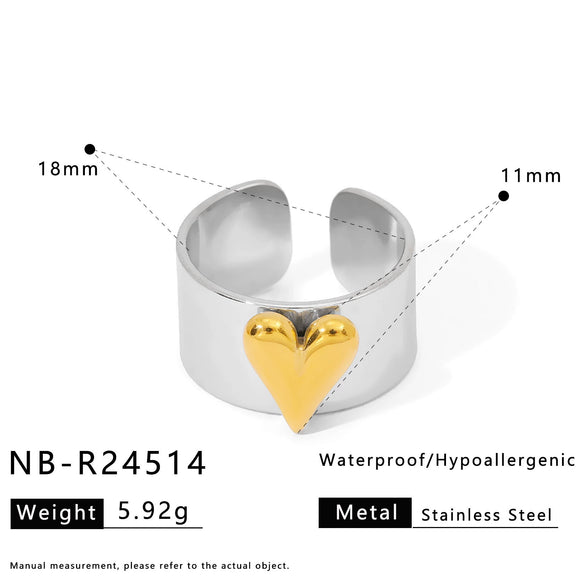 Wholesale Women's Fashionable Geometric Heartshaped Stainless Steel 18K Goldplated Ring