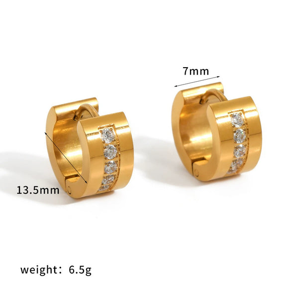 Wholesale Women's Fashionable Geometric Stainless Steel Earrings With Vacuum Real Gold Plating Cshaped Zirconia Ear Clips