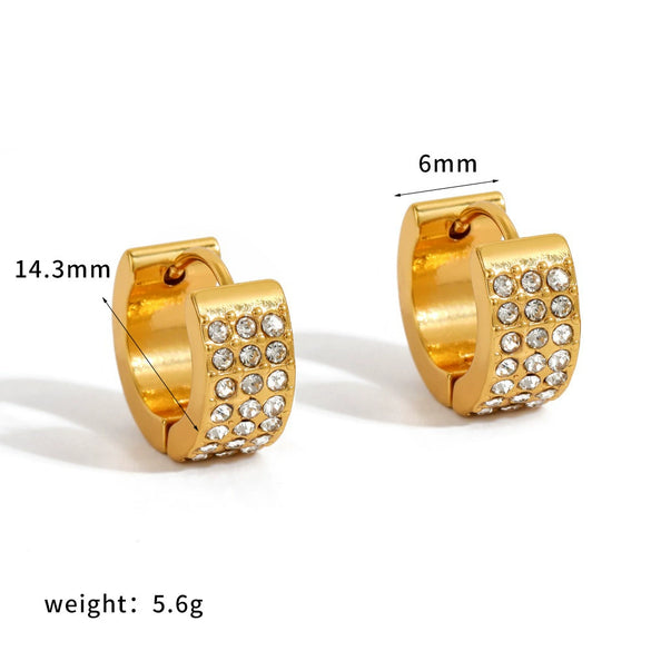 Wholesale Women's Fashionable Geometric Stainless Steel Earrings With Vacuum Real Gold Plating Cshaped Zirconia Ear Clips