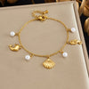 Wholesale Women's Fashionable Goldplated Stainless Steel Animal Zodiac Ocean Series Bracelet With Scallop And Seahorse Pendants
