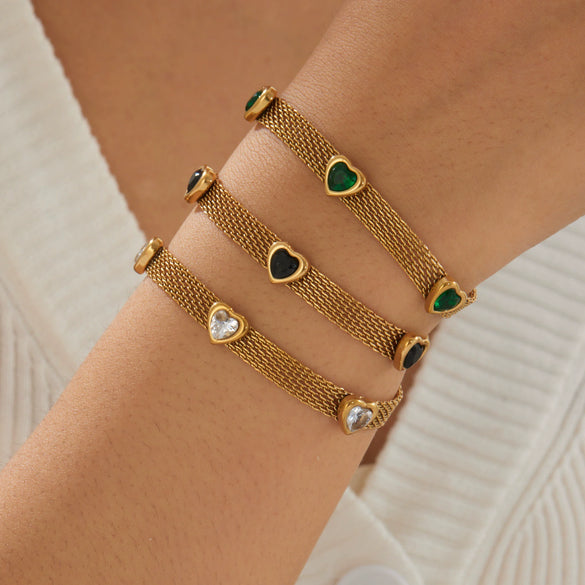 Wholesale Women's Fashionable Heartshaped Gold Plated Stainless Steel Jewelry Bracelet