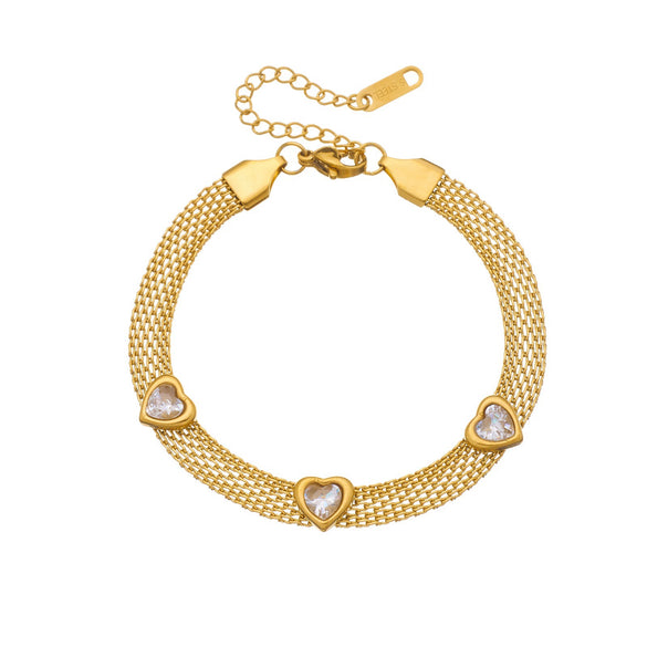Wholesale Women's Fashionable Heartshaped Gold Plated Stainless Steel Jewelry Bracelet
