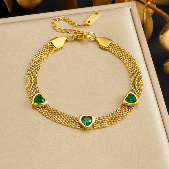 Wholesale Women's Fashionable Heartshaped Gold Plated Stainless Steel Jewelry Bracelet