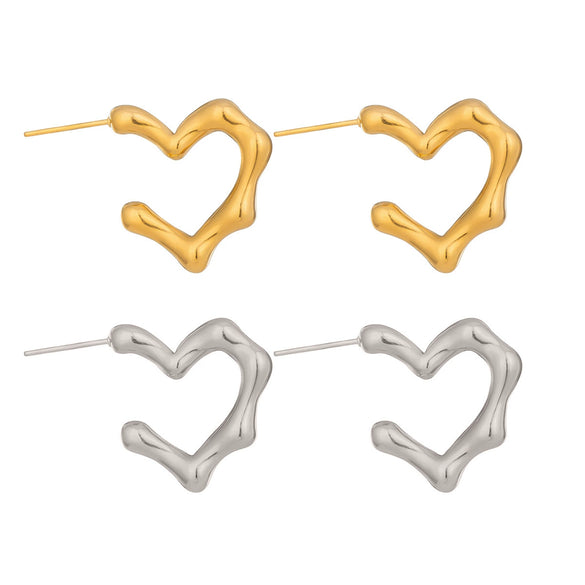 Wholesale Women's Fashionable Heartshaped Titanium Steel And Stainless Steel Earrings With Vacuum Real Gold Plating In Pvd Furnace