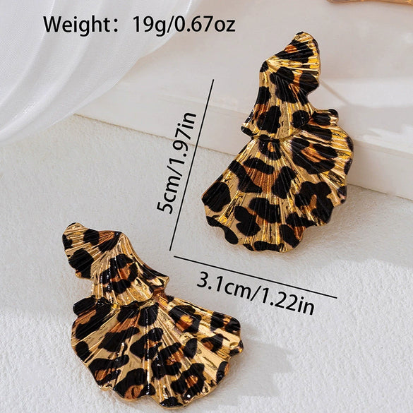 Wholesale Women's Fashionable Irregular Leopard Print Geometric Alloy Electroplated Earrings
