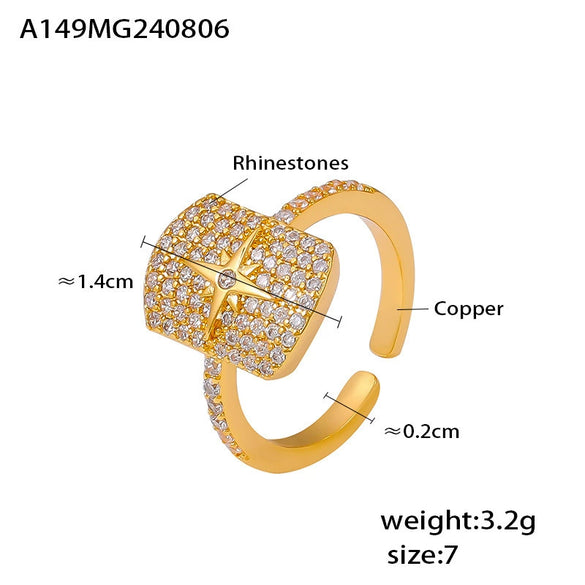Wholesale Women's Fashionable Jewelry Ring Copper Real Gold Plated With Diamond Geometric Eight Mans Star Opening Ring