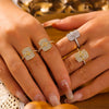 Wholesale Women's Fashionable Jewelry Ring Copper Real Gold Plated With Diamond Geometric Eight Mans Star Opening Ring
