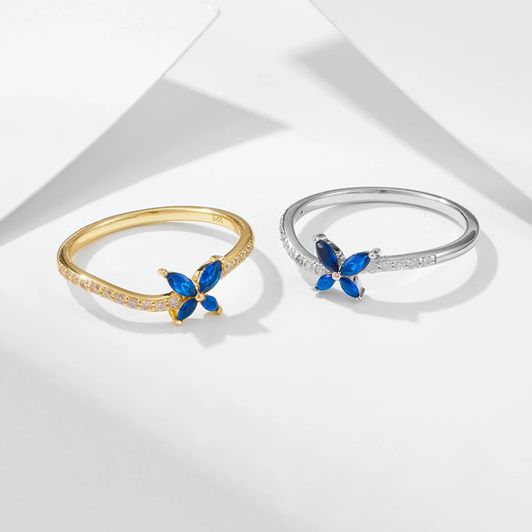 Wholesale Women's Fashionable Light Luxury Style Diamond Butterfly Sterling Silver Ring