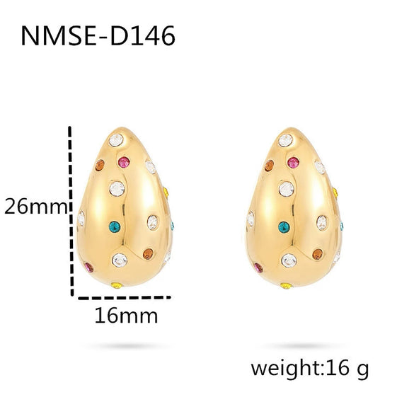 Wholesale Women's Fashionable Light Luxury Temperament Drop Shape Colored Diamond Pearl Stainless Steel Electroplated Earrings