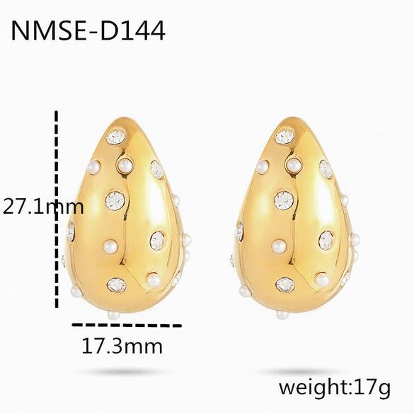 Wholesale Women's Fashionable Light Luxury Temperament Drop Shape Colored Diamond Pearl Stainless Steel Electroplated Earrings