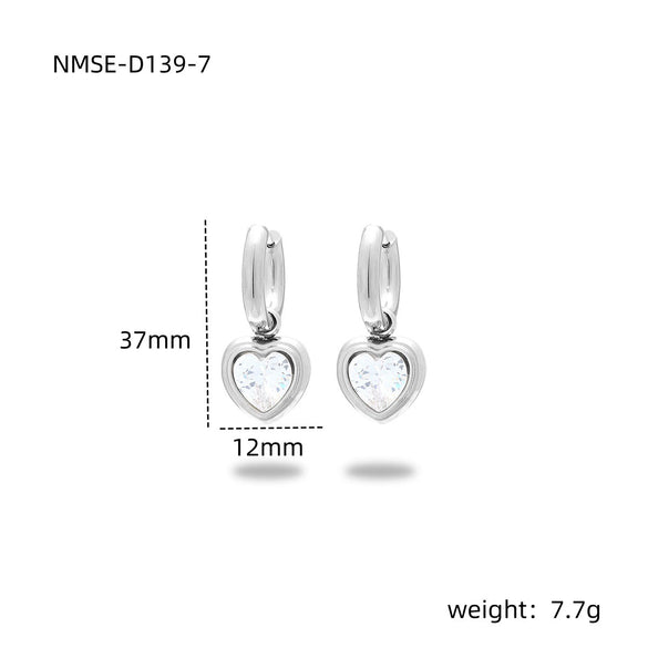 Wholesale Women's Fashionable Light Luxury Titanium Steel Earrings With Heart Shape And Inlaid Colored Diamond Electroplated