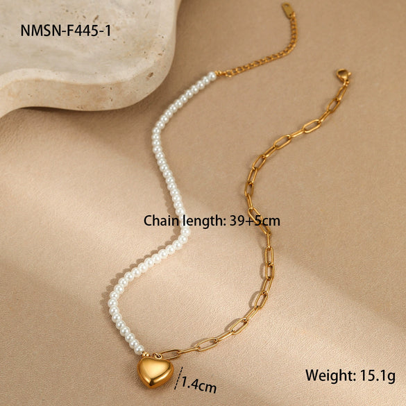 Wholesale Women's Fashionable Minimalist Geometric And Heartshaped 18K Goldplated Stainless Steel Necklace