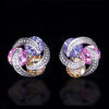 Wholesale Women's Fashionable Mix And Match Colorful Zircon Earrings Copper Geometric Flower Style With Diamond Treatment