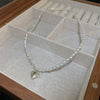 Wholesale Women's Fashionable Retro Lovely Pearl Stitching Double Layer Clavicle Chain Necklace With Heart Shaped Pendant And Pearl Chain