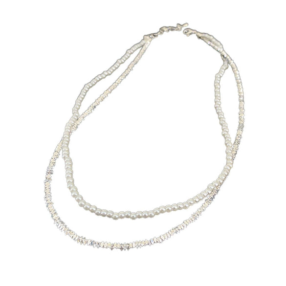 Wholesale Women's Fashionable Retro Lovely Pearl Stitching Double Layer Clavicle Chain Necklace With Heart Shaped Pendant And Pearl Chain