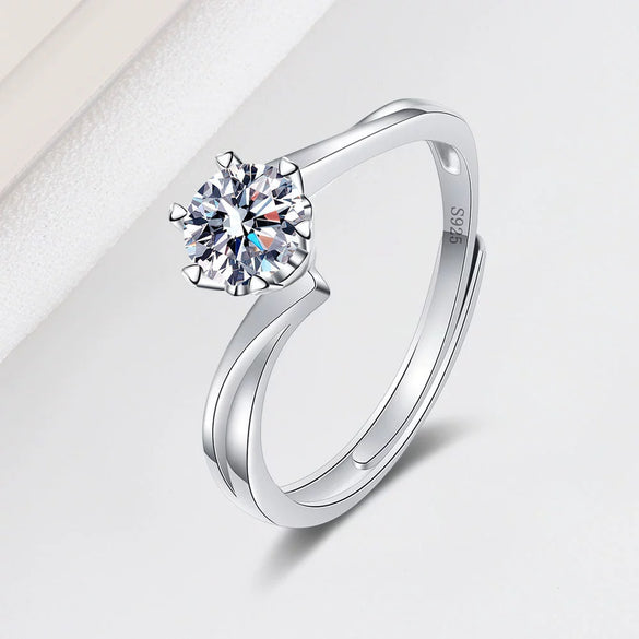 Wholesale Women's Fashionable S925 Sterling Silver Geometric Open Ring With Four Claw Inlaid Diamond And Electroplating Treatment