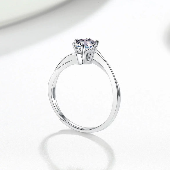 Wholesale Women's Fashionable S925 Sterling Silver Geometric Open Ring With Four Claw Inlaid Diamond And Electroplating Treatment