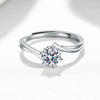 Wholesale Women's Fashionable S925 Sterling Silver Geometric Open Ring With Four Claw Inlaid Diamond And Electroplating Treatment