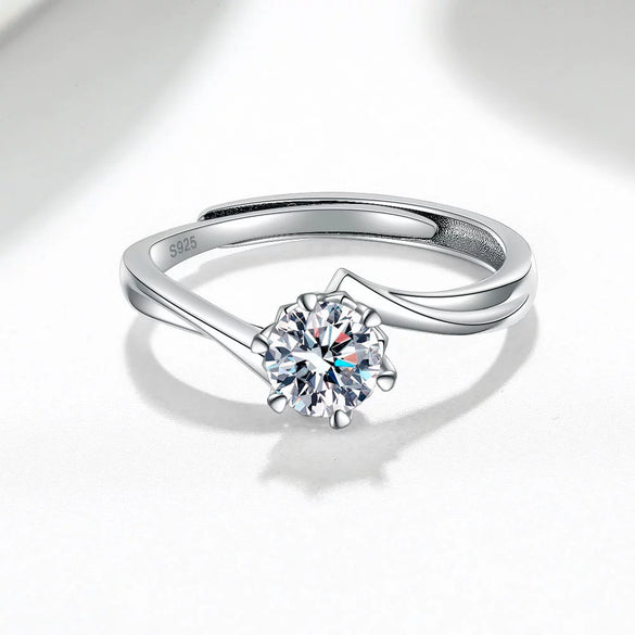 Wholesale Women's Fashionable S925 Sterling Silver Geometric Open Ring With Four Claw Inlaid Diamond And Electroplating Treatment