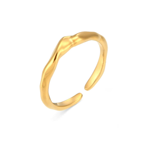 Wholesale Women's Fashionable Simple Light Luxury Elegant Ring Stainless Steel Gold Plated Irregular Open Geometric Bamboo Ring
