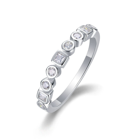 Wholesale Women's Fashionable Simple 925 Silver Geometric Moissanite Ring Set With Diamonds
