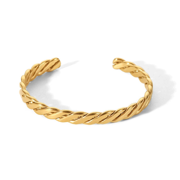 Wholesale Women's Fashionable Simple Titanium Stainless Steel Vacuum Plated 18K Gold Coarse Cuban Chain Bracelet With Geometric Pattern