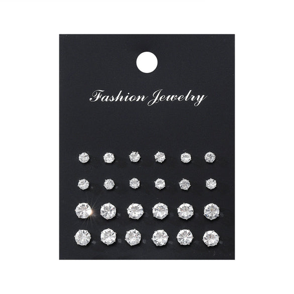 Wholesale Women's Fashionable Simple Versatile Mixed Materials Flower Shaped Earrings Set With Diamonds