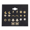 Wholesale Women's Fashionable Simple Versatile Mixed Materials Flower Shaped Earrings Set With Diamonds