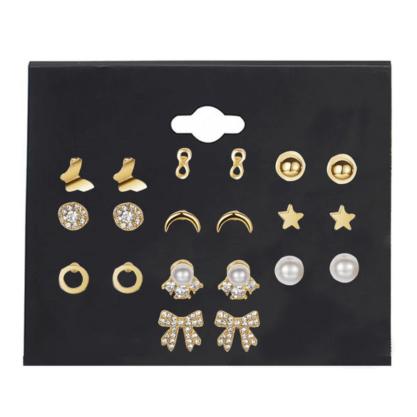 Wholesale Women's Fashionable Simple Versatile Mixed Materials Flower Shaped Earrings Set With Diamonds