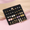 Wholesale Women's Fashionable Simple Versatile Mixed Materials Flower Shaped Earrings Set With Diamonds