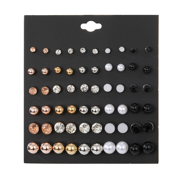 Wholesale Women's Fashionable Simple Versatile Mixed Materials Flower Shaped Earrings Set With Diamonds