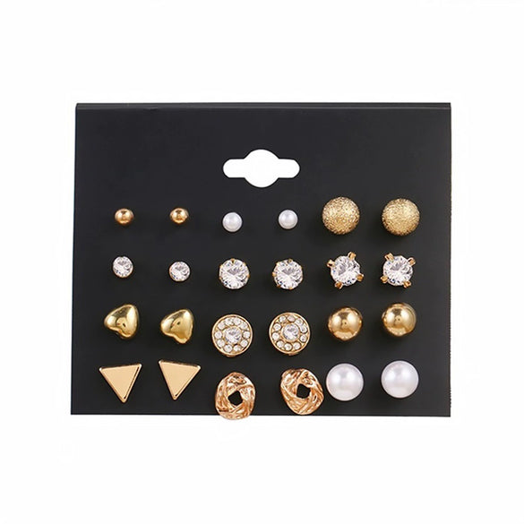 Wholesale Women's Fashionable Simple Versatile Mixed Materials Flower Shaped Earrings Set With Diamonds