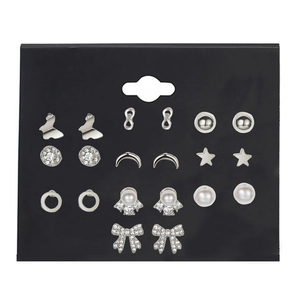 Wholesale Women's Fashionable Simple Versatile Mixed Materials Flower Shaped Earrings Set With Diamonds