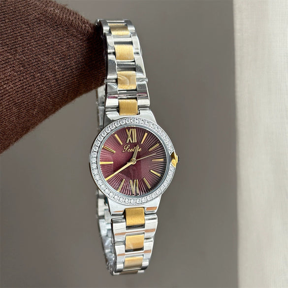 Wholesale Women's Fashionable Stylish Round Dial Diamondencrusted Starry Sky Design Alloy And Stainless Steel Watch